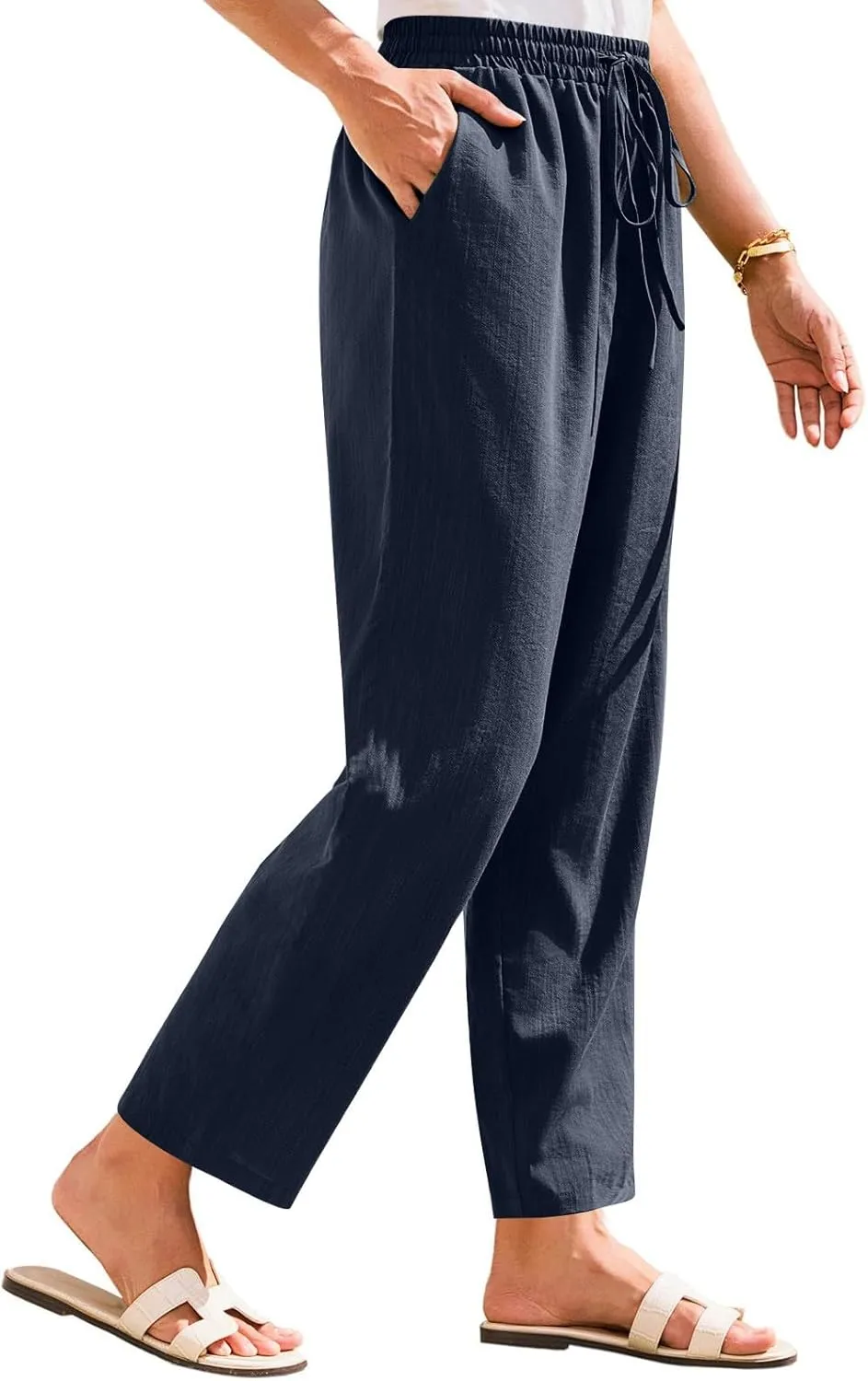 Womens Pants, Peasant Pants Straight Leg Linen Casual Loose 2025 Stretchy Elastic