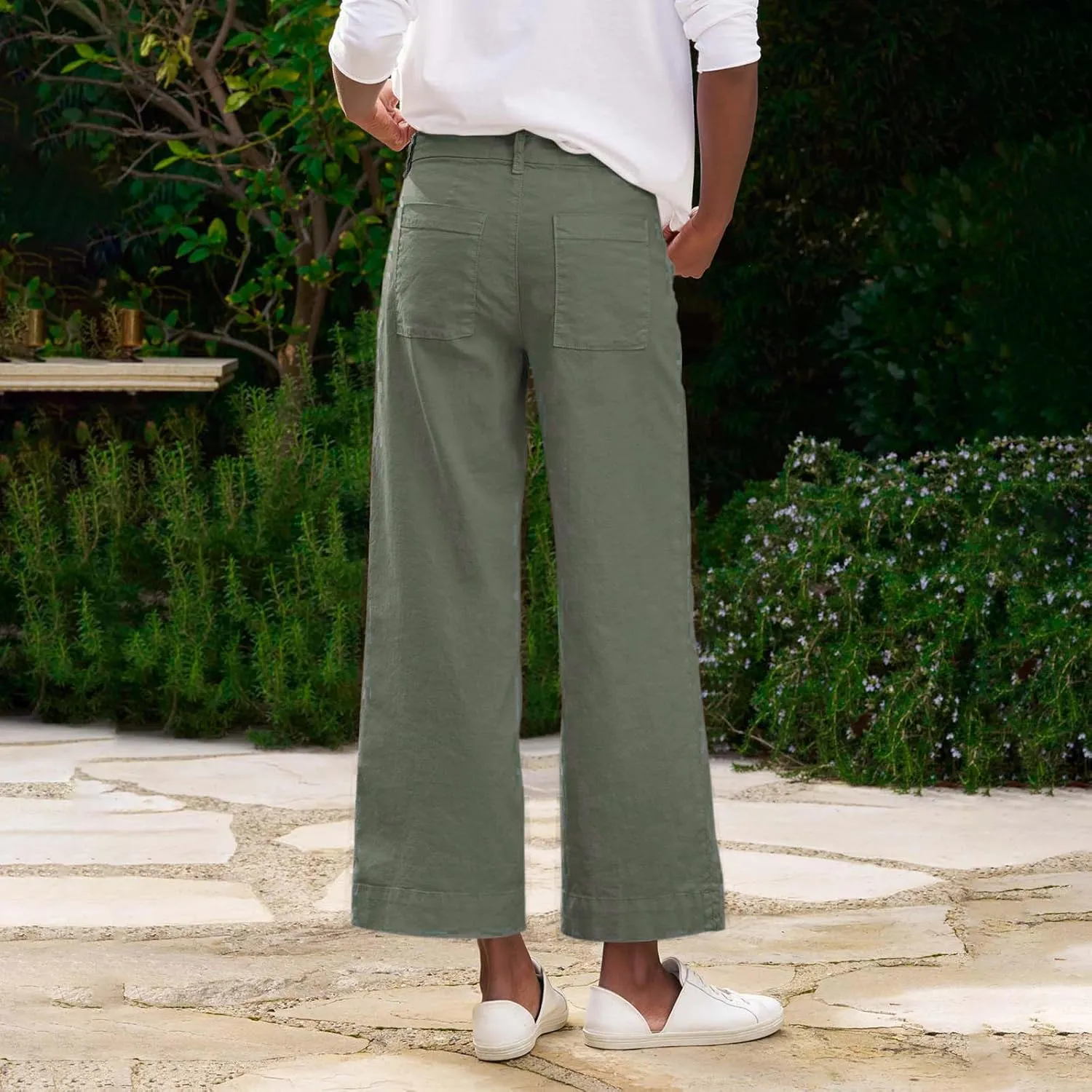 Womens Pants, Plus Size Linen Straight Leg Peasant Pants Casual Lounge 2025
