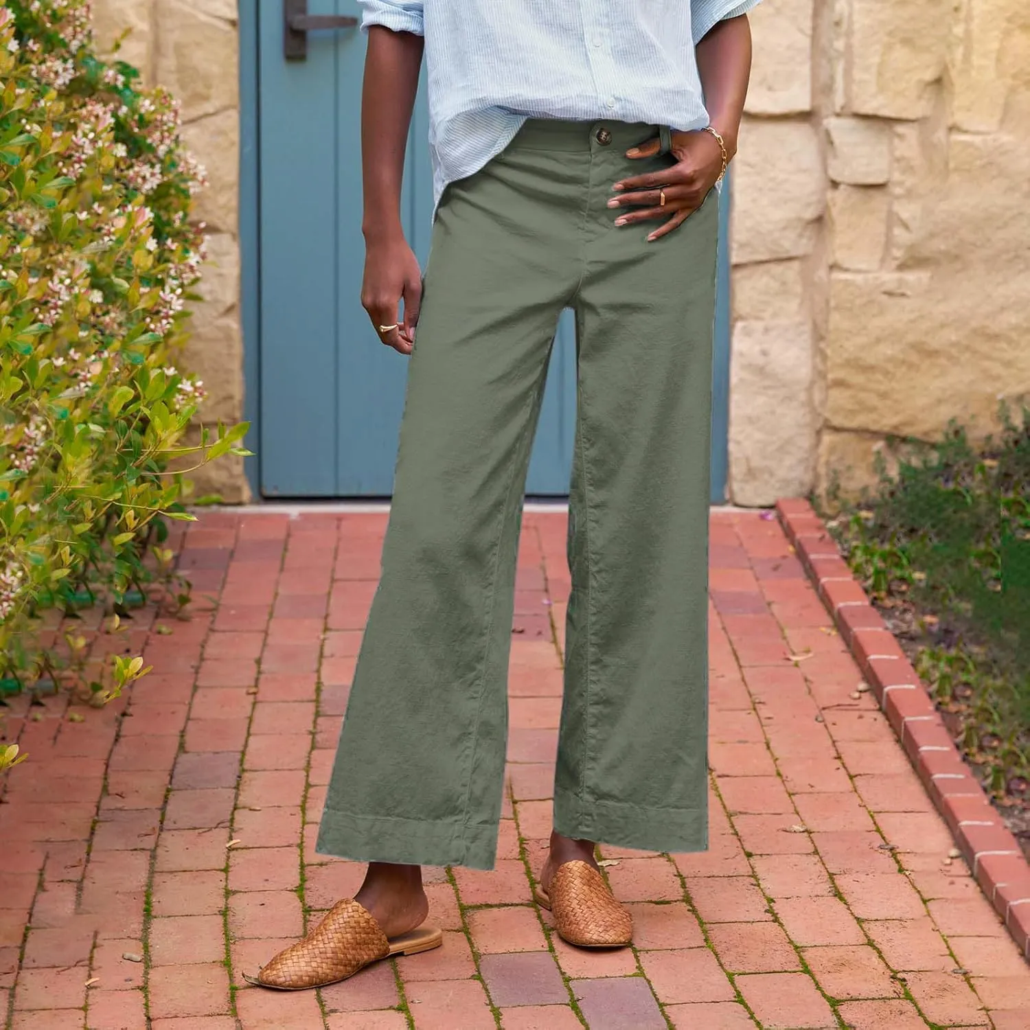 Womens Pants, Plus Size Linen Straight Leg Peasant Pants Casual Lounge 2025