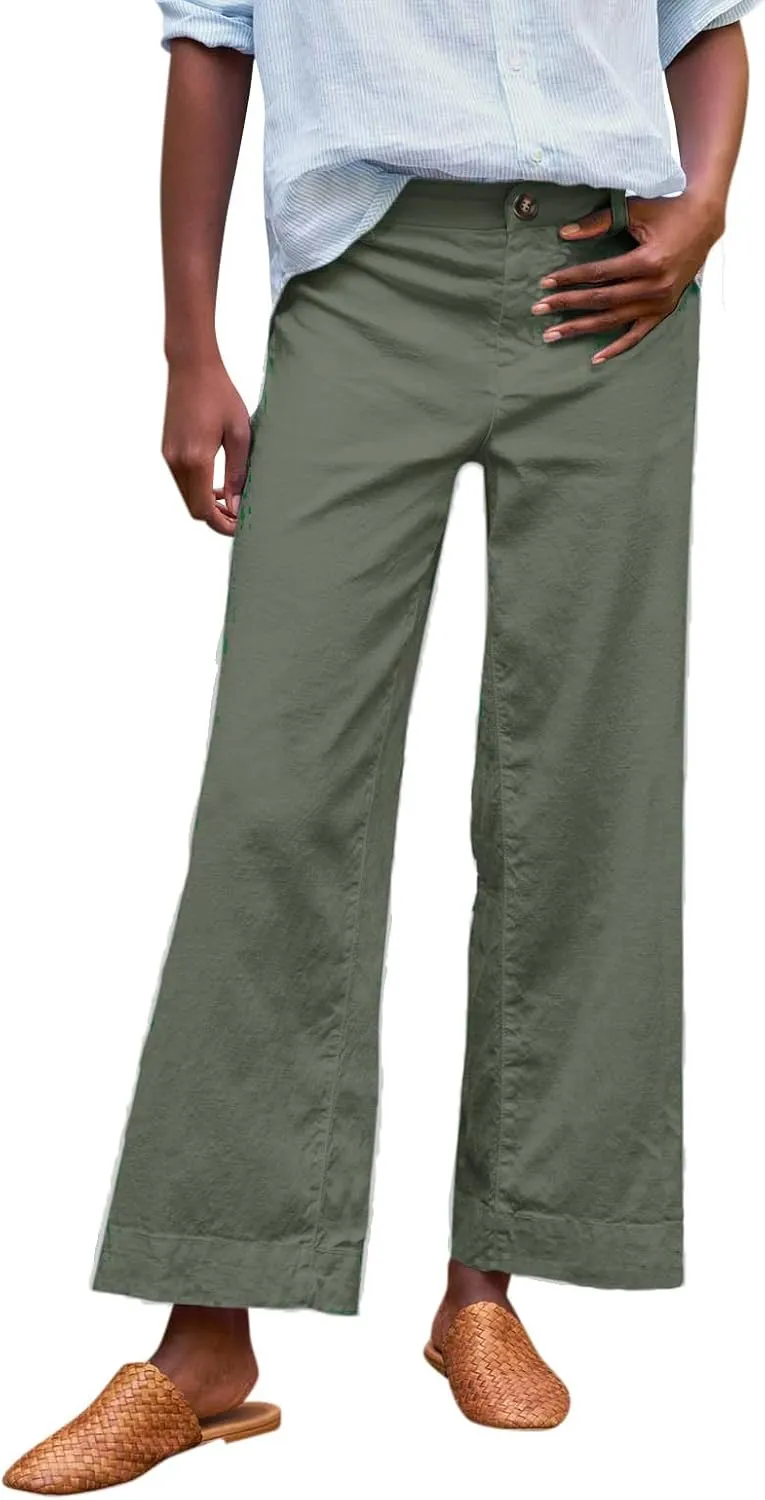 Womens Pants, Plus Size Linen Straight Leg Peasant Pants Casual Lounge 2025