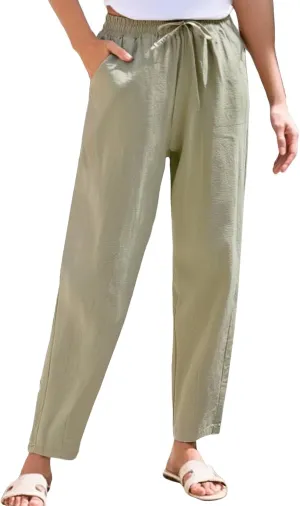 Women's Pants, Straight Leg Casual Everyday Linen Peasant Pants Sweatpants Lounge Plus