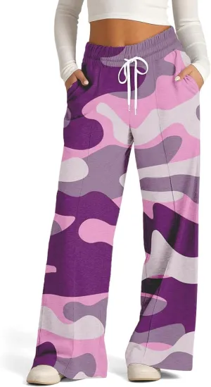 Women's Pants, Straight Leg High Waisted Pants Cotton Linen Wide Palazzo Sweatpants