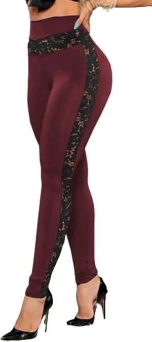 Women's Sexy Bodycon Lace Patchwork Leggings Casual High Waisted Lightweight Long Pants Clubwear