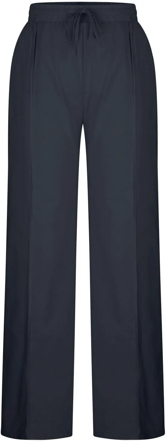 Women's Summer High Waist Baggy Pants, Loose Fit Cotton Linen Home Pants Casual Solid Elastic Waist Pocket Trouser