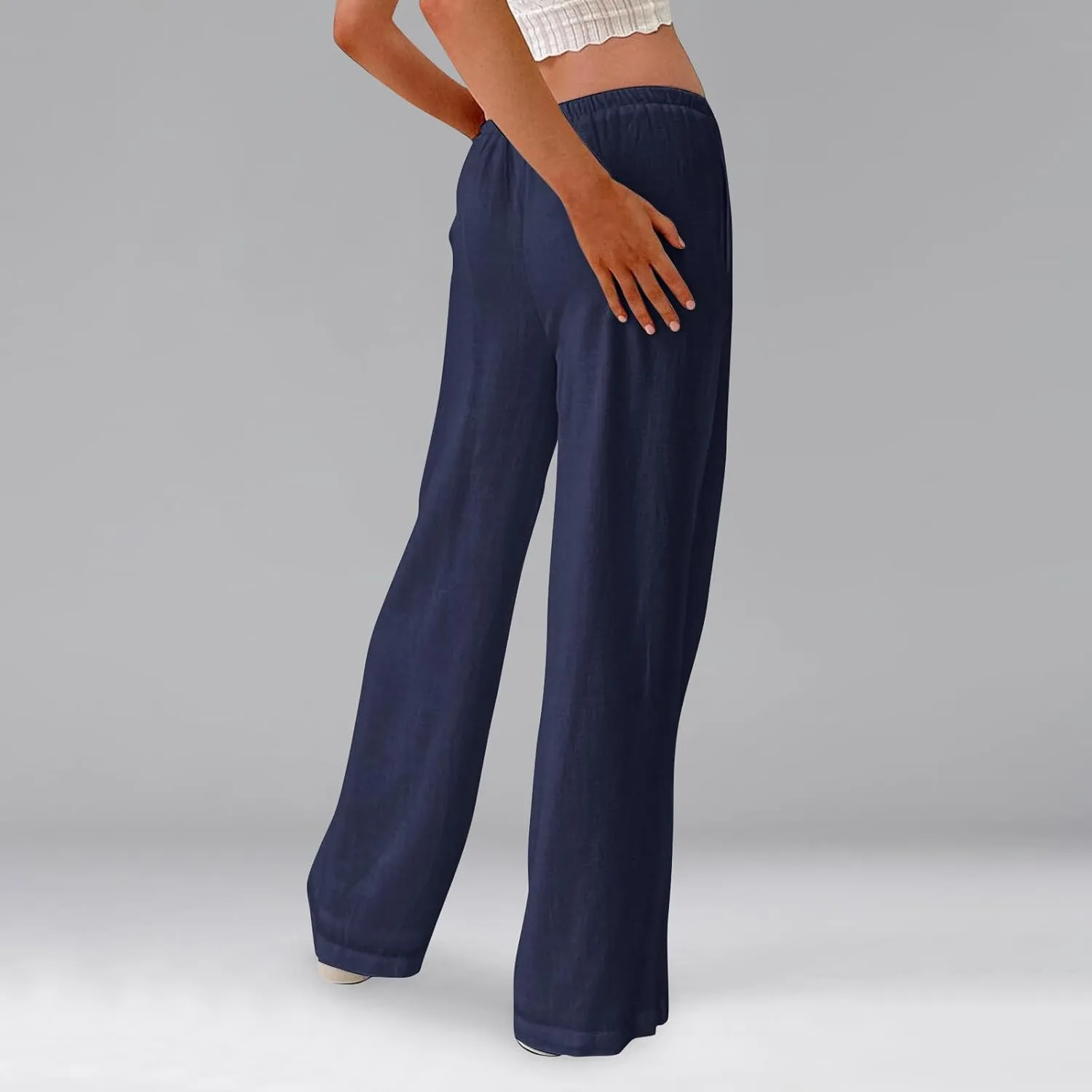 Womens Summer Pants Casual Cotton Linen Button 2025 Wide Leg Pants Beach High Rise Solid Fashion Trousers Cute Pockets
