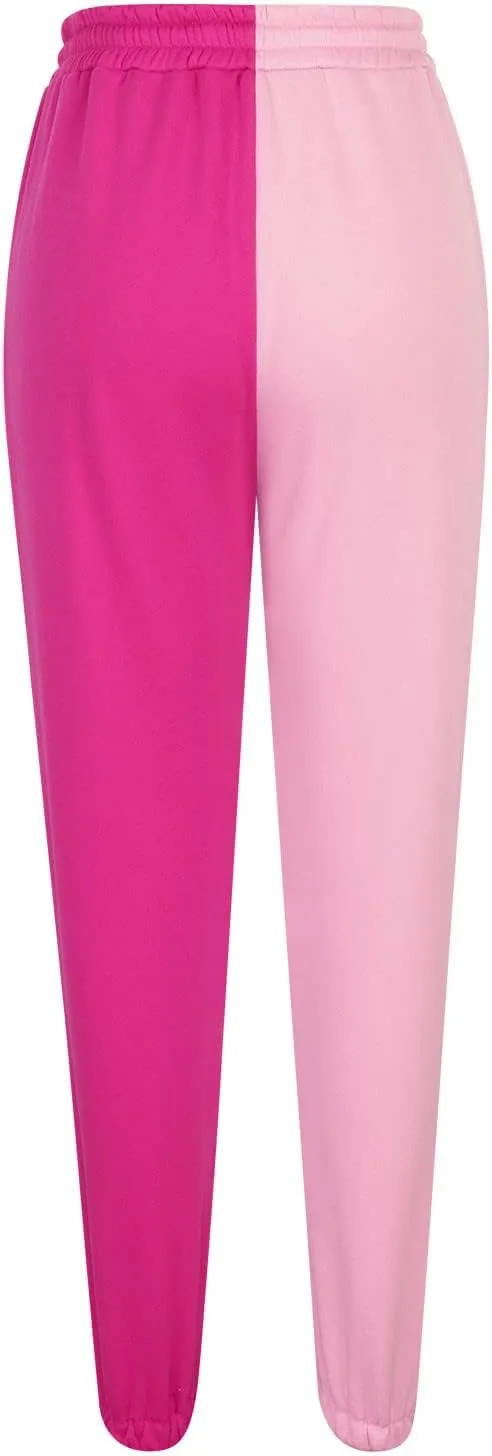 Women's Sweatpants Color Block Patchwork Trouser Elastic High Waist Joggers Baggy Pants with Multi-Pockets