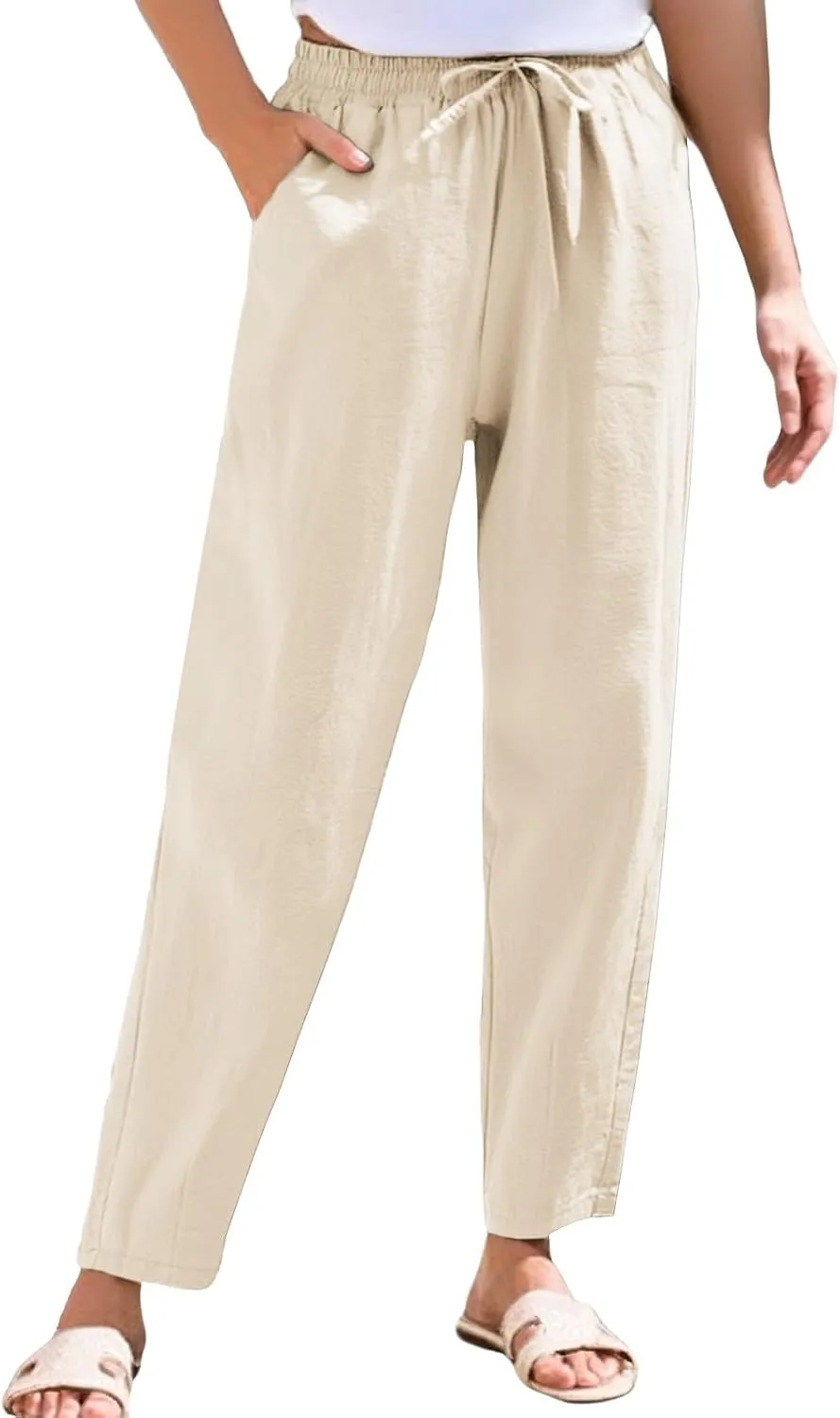 Womens Sweatpants, Peasant Pants Linen Straight Leg Casual Drawstring Cotton Plus Size
