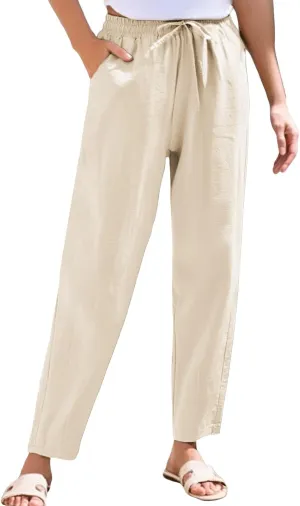 Womens Sweatpants, Peasant Pants Linen Straight Leg Casual Drawstring Cotton Plus Size