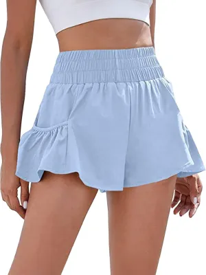 Womens Track Shorts Elastic High Waisted Running Sports Sweat Shorts with Pockets Workout Athletic Lounge Flounce Short Pants