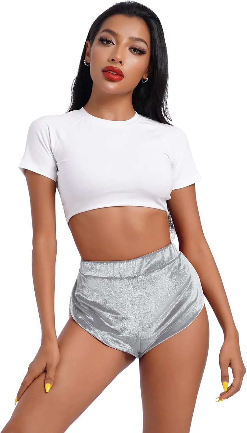 Women's Velvet Booty Yoga Shorts Sexy High Waist Pole Dance Hot Pants Gym Workout Active Slim Fit Rave Shorts Bottoms