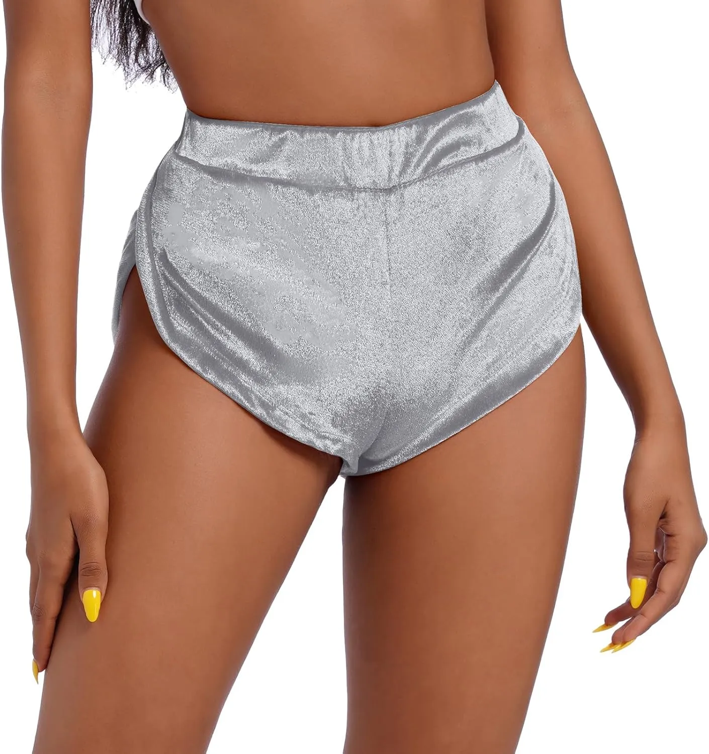 Women's Velvet Booty Yoga Shorts Sexy High Waist Pole Dance Hot Pants Gym Workout Active Slim Fit Rave Shorts Bottoms