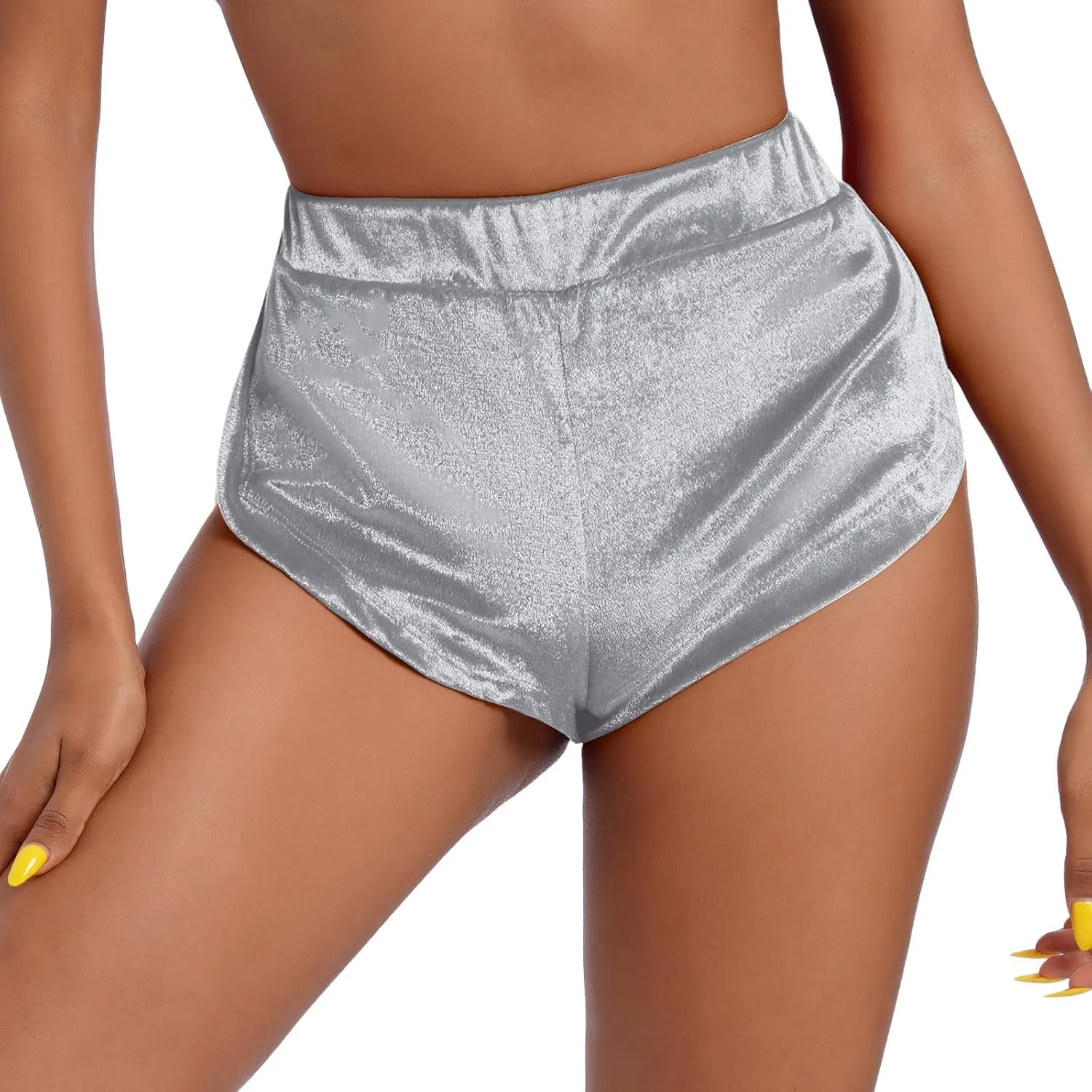 Women's Velvet Booty Yoga Shorts Sexy High Waist Pole Dance Hot Pants Gym Workout Active Slim Fit Rave Shorts Bottoms