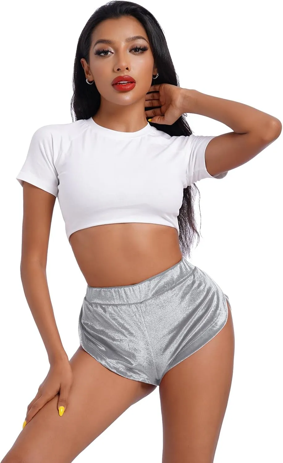 Women's Velvet Booty Yoga Shorts Sexy High Waist Pole Dance Hot Pants Gym Workout Active Slim Fit Rave Shorts Bottoms