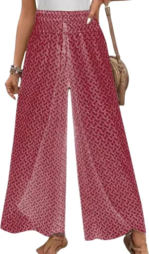 Women's Wide Leg Long Pants Casual Palazzo High Waisted Trousers Loose Skirt Pants Flowy Comfort Beach Pant for Women