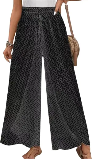 Women's Wide Leg Long Pants Casual Palazzo High Waisted Trousers Loose Skirt Pants Flowy Comfort Beach Pant for Women