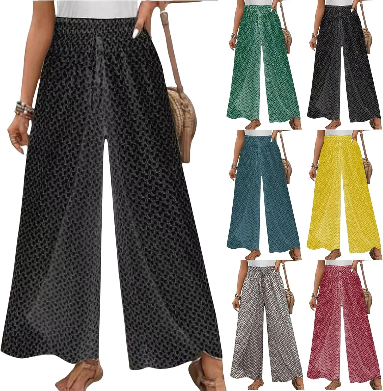 Women's Wide Leg Long Pants Casual Palazzo High Waisted Trousers Loose Skirt Pants Flowy Comfort Beach Pant for Women
