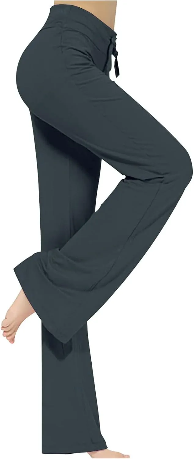 Womens Wide Leg Pants Yoga Leggings Drawstring Elastic High Waist Gym Sports Tights Pant Workout Casual Loose Trousers