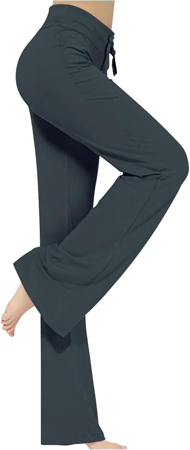 Womens Wide Leg Pants Yoga Leggings Drawstring Elastic High Waist Gym Sports Tights Pant Workout Casual Loose Trousers