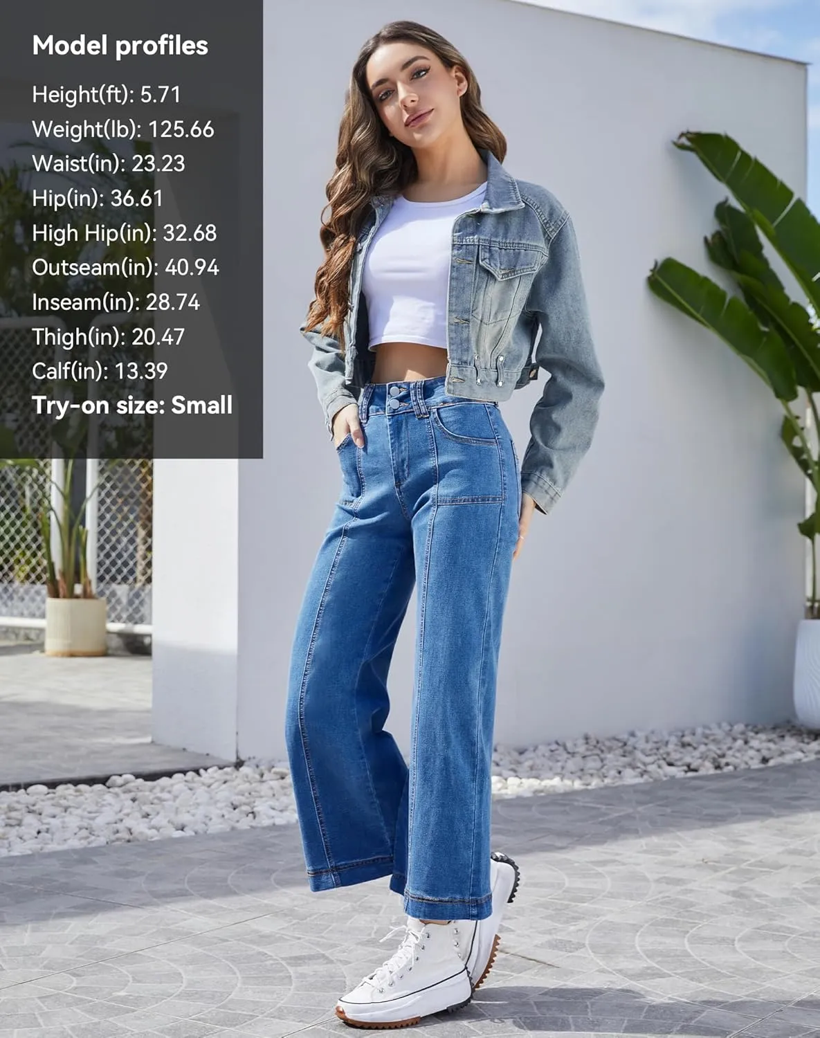 Women's Wide Leg Petite Jeans High Waisted Stretchy Cropped Denim Pants