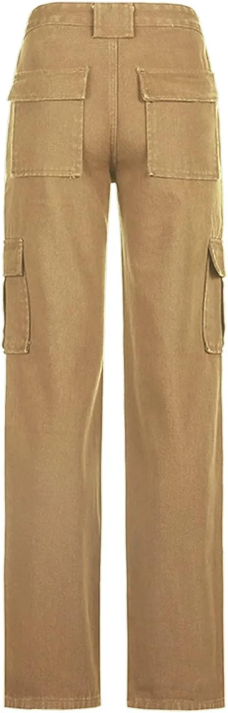 Women's Y2K Fashion Wide Leg High Waist Loose Fit Cargo Jeans Denim Pants Boyfriend Jeans for Teen Girls with Pockets