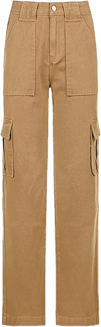 Women's Y2K Fashion Wide Leg High Waist Loose Fit Cargo Jeans Denim Pants Boyfriend Jeans for Teen Girls with Pockets
