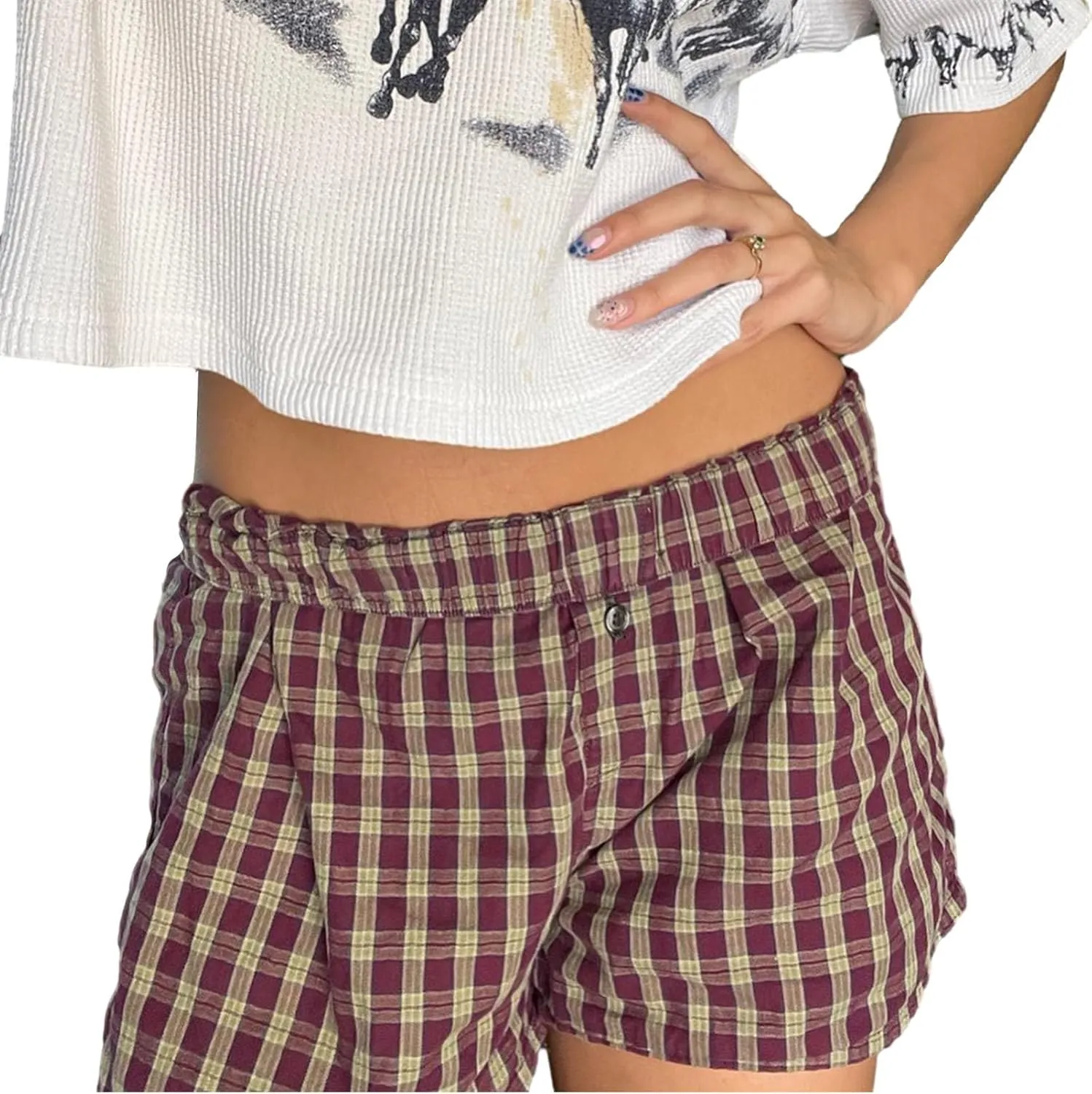 Women's Y2k Pajamas Shorts Cute Plaid Pj Short Pants Flannel Lounge Sleep Shorts Bottoms Elastic Waist Baggy Boxers