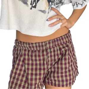 Women's Y2k Pajamas Shorts Cute Plaid Pj Short Pants Flannel Lounge Sleep Shorts Bottoms Elastic Waist Baggy Boxers