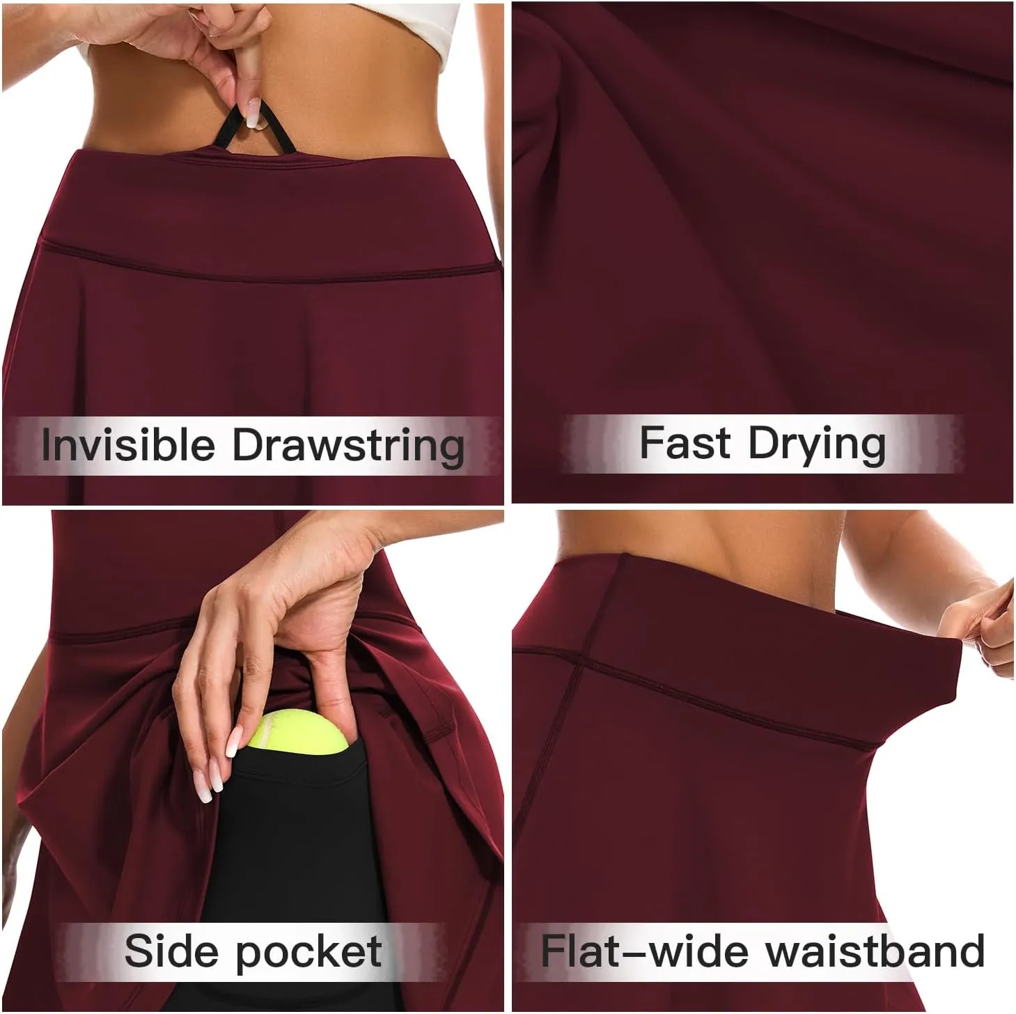WOWENY Tennis Skirted Leggings with Pockets for Women Active Ruffle Pleated Golf Capris with Skort Pickleball Yoga Running