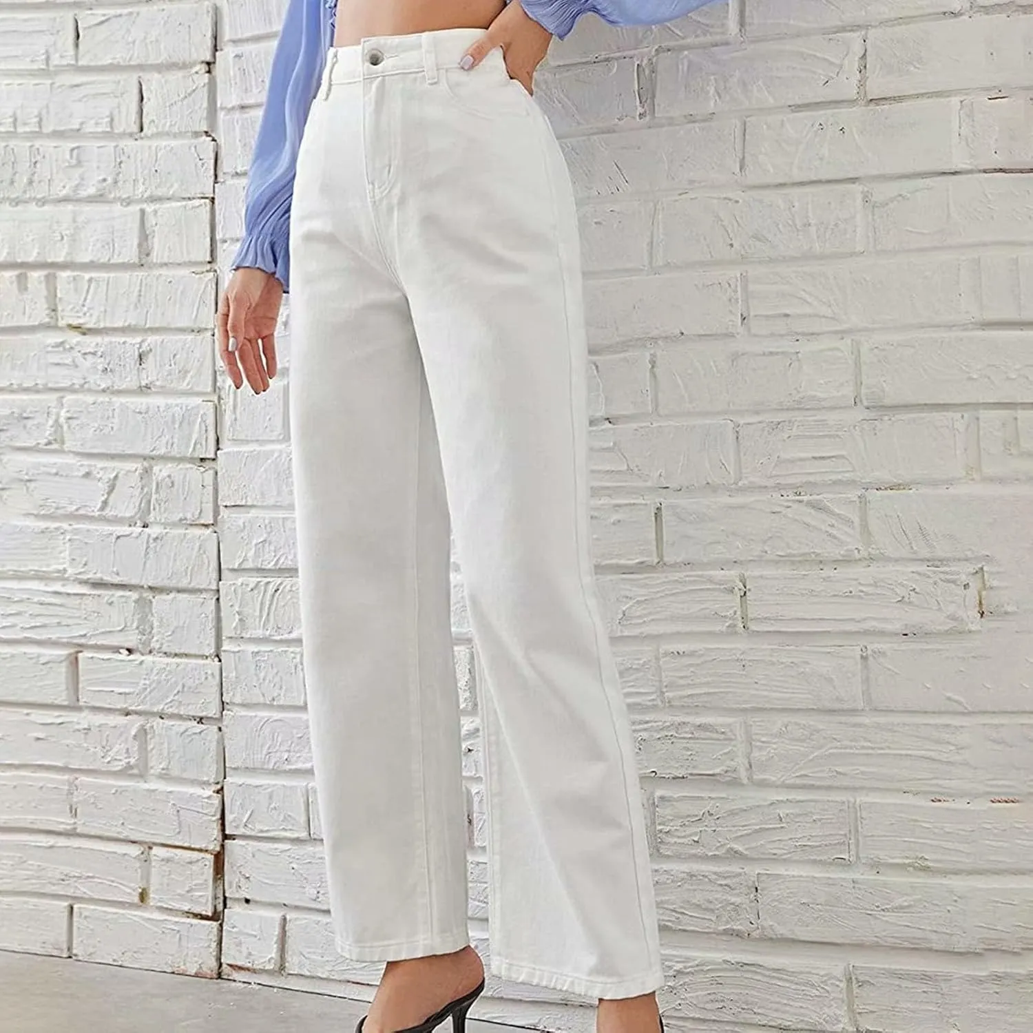 XOWRTE Women's High Waisted Wide Leg Jeans Slimming Drag Straight Leg with Vintage American Drop Pants Denim