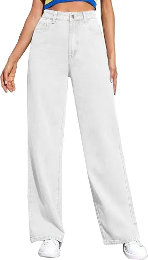 XOWRTE Women's High Waisted Wide Leg Jeans Slimming Drag Straight Leg with Vintage American Drop Pants Denim