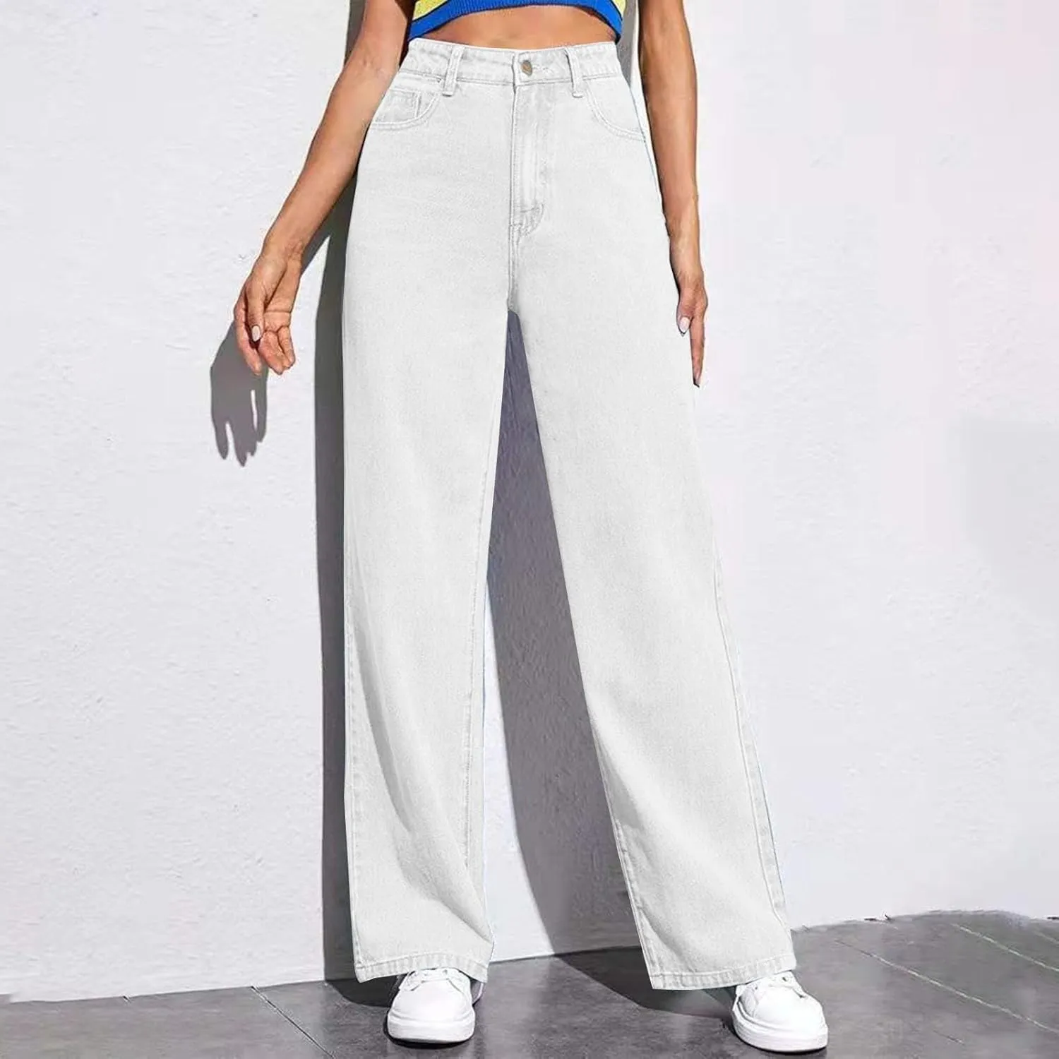 XOWRTE Women's High Waisted Wide Leg Jeans Slimming Drag Straight Leg with Vintage American Drop Pants Denim