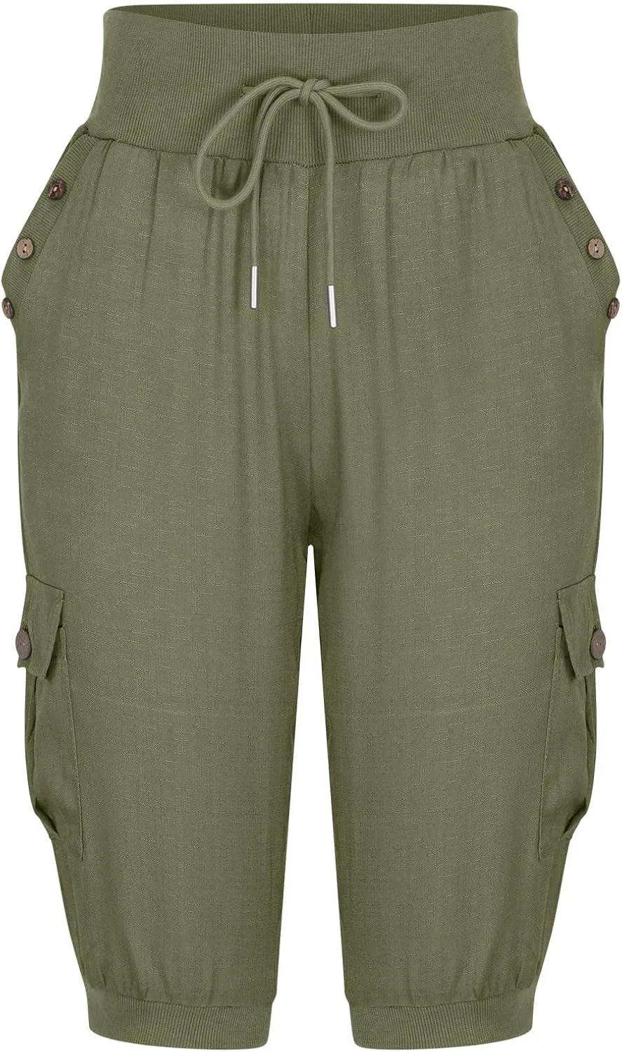 XUNRYAN Cargo Pants Capris Womens Summer Casual Linen Cotton Crop Pants Joggers Palazzo Harem Pants Beach Trousers w Pockets