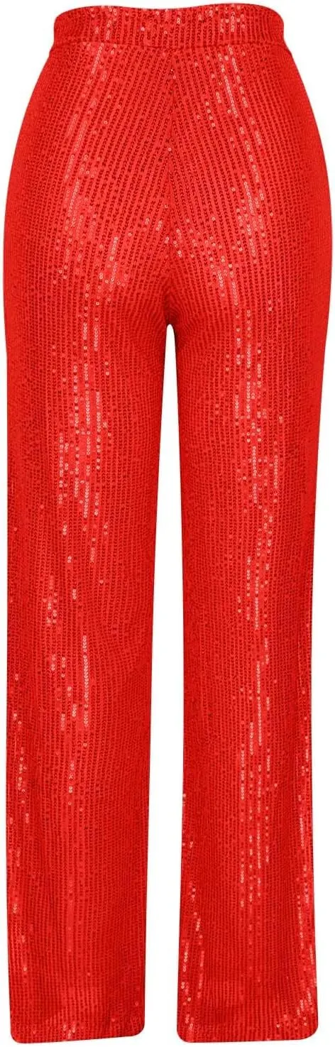 XUNRYAN Sequin Pants Women's 70s Disco Outfits High Waist Wide Leg Palazzo Pants Party Clubwear Trousers Hippie Clothes