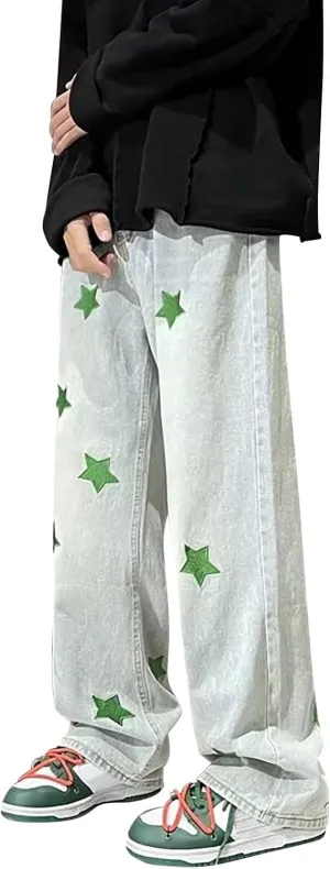 Y2k Denim Jeans Mens Aesthetic Baggy Hip Hop Star Pants Y2K Streetwear Printed Denim Baggy Gothic Y2k Fashion Jeans Trousers