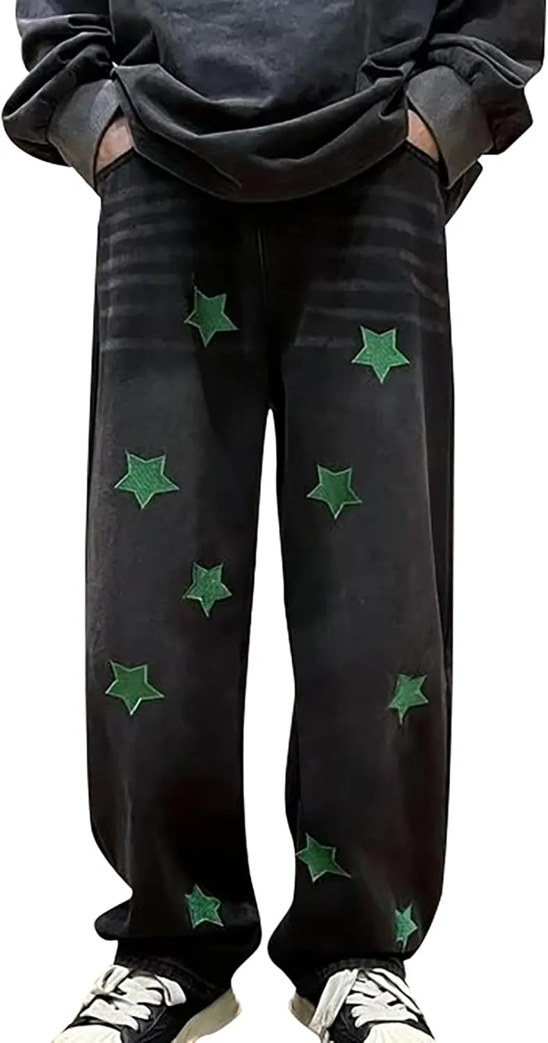 Y2k Denim Jeans Mens Aesthetic Baggy Hip Hop Star Pants Y2K Streetwear Printed Denim Baggy Gothic Y2k Fashion Jeans Trousers