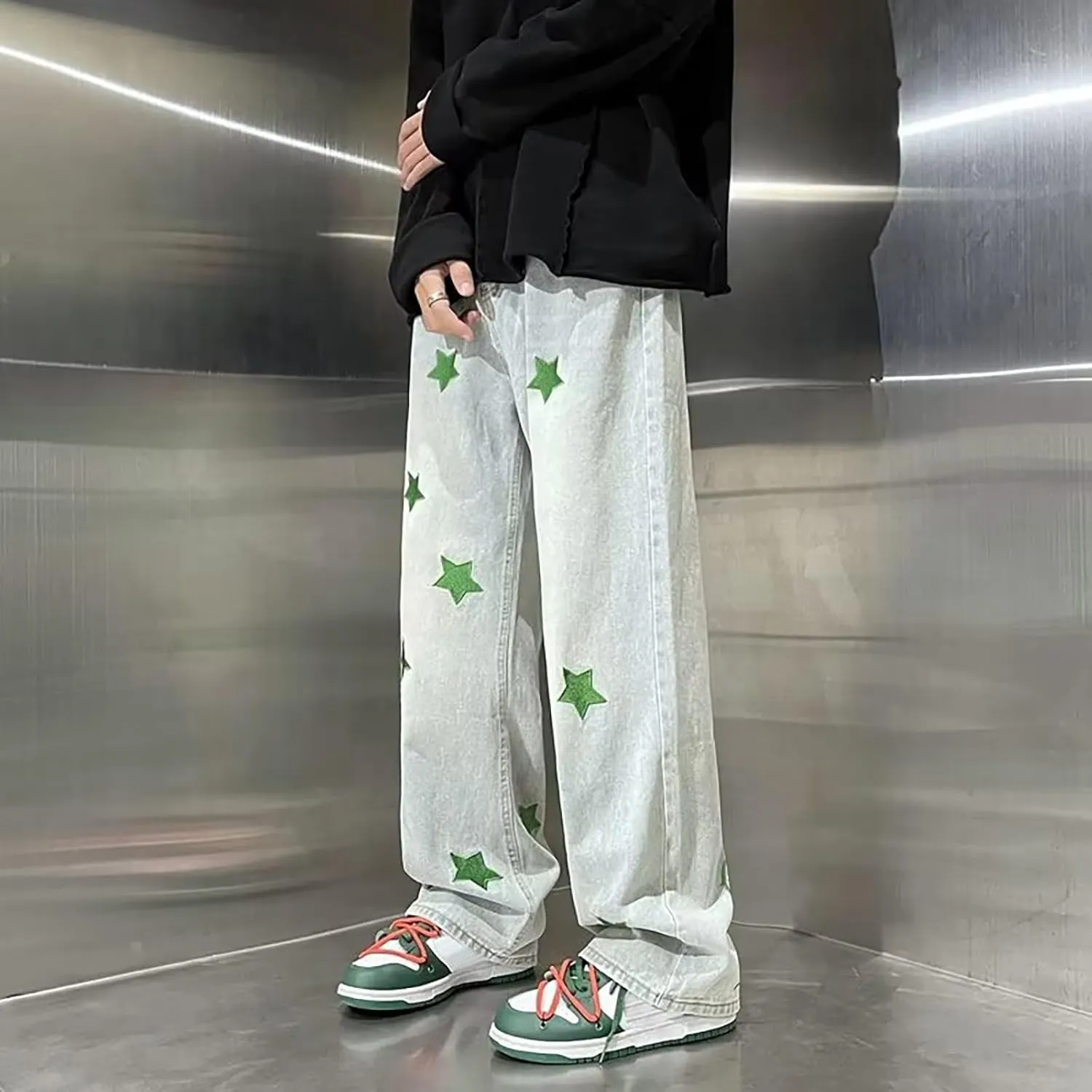 Y2k Denim Jeans Mens Aesthetic Baggy Hip Hop Star Pants Y2K Streetwear Printed Denim Baggy Gothic Y2k Fashion Jeans Trousers