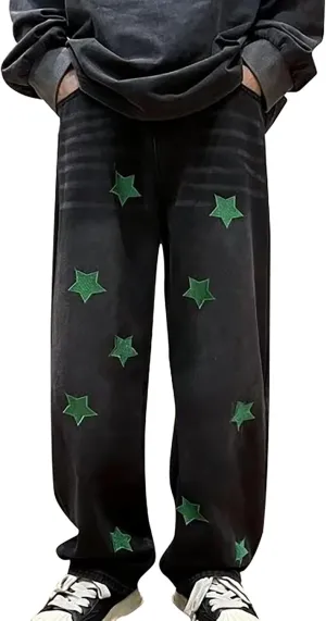 Y2k Denim Jeans Mens Aesthetic Baggy Hip Hop Star Pants Y2K Streetwear Printed Denim Baggy Gothic Y2k Fashion Jeans Trousers