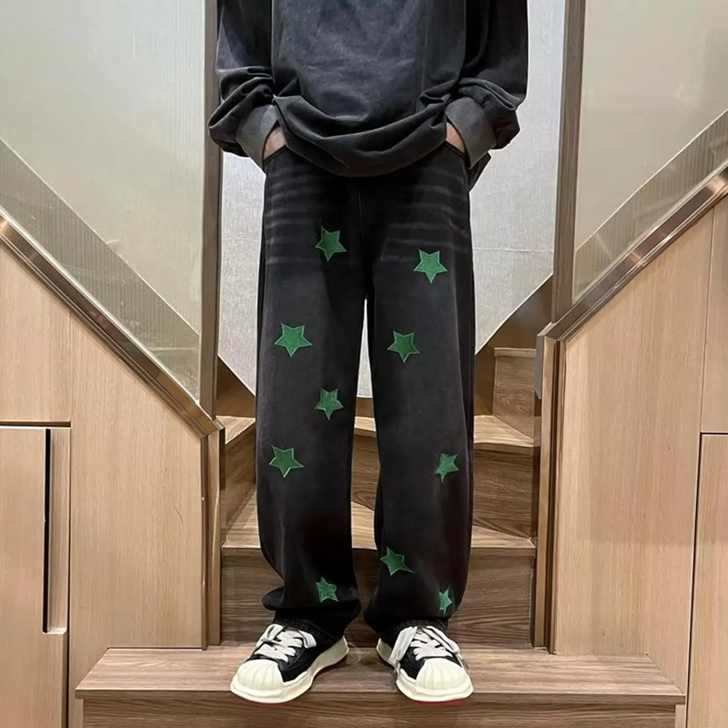 Y2k Denim Jeans Mens Aesthetic Baggy Hip Hop Star Pants Y2K Streetwear Printed Denim Baggy Gothic Y2k Fashion Jeans Trousers