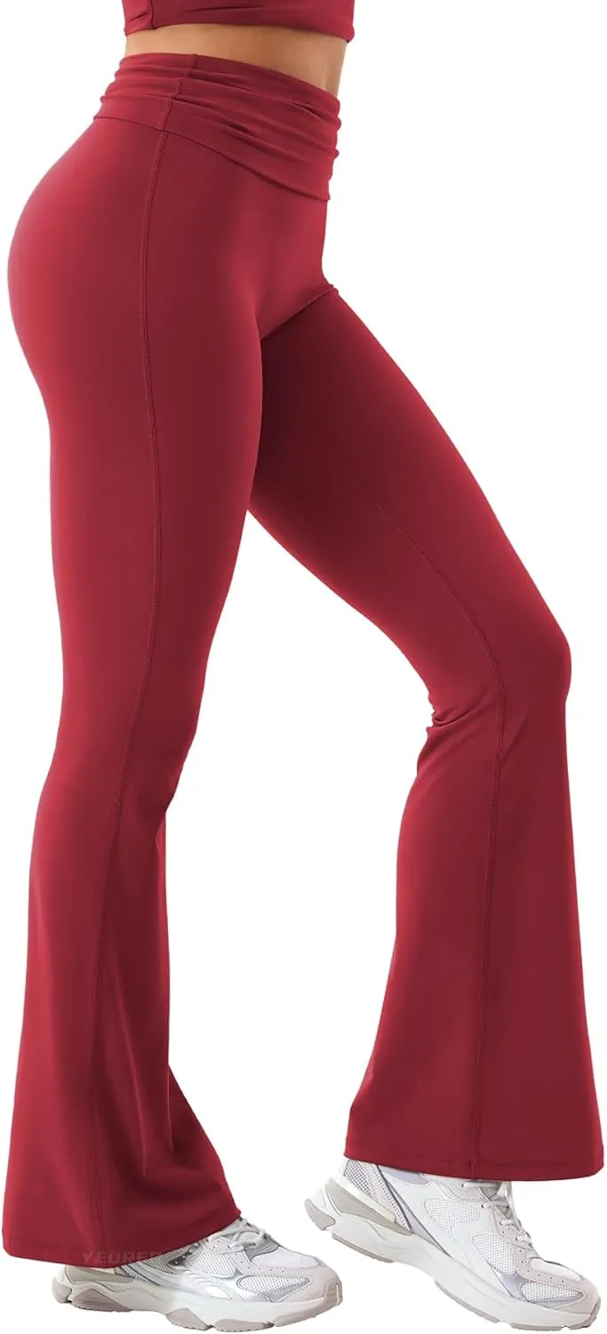 YEOREO Romola Women Yoga Pants Flare Leggings with Tummy Control High Waist Fold Over Bootcut Wide Legs Workout Legging