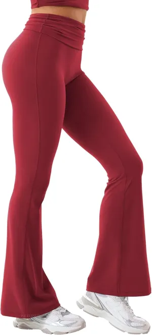 YEOREO Romola Women Yoga Pants Flare Leggings with Tummy Control High Waist Fold Over Bootcut Wide Legs Workout Legging