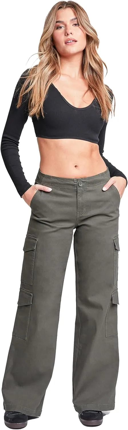 YMI Jeans Women's High Rise Double Pocket Wide Leg Cargo Pants