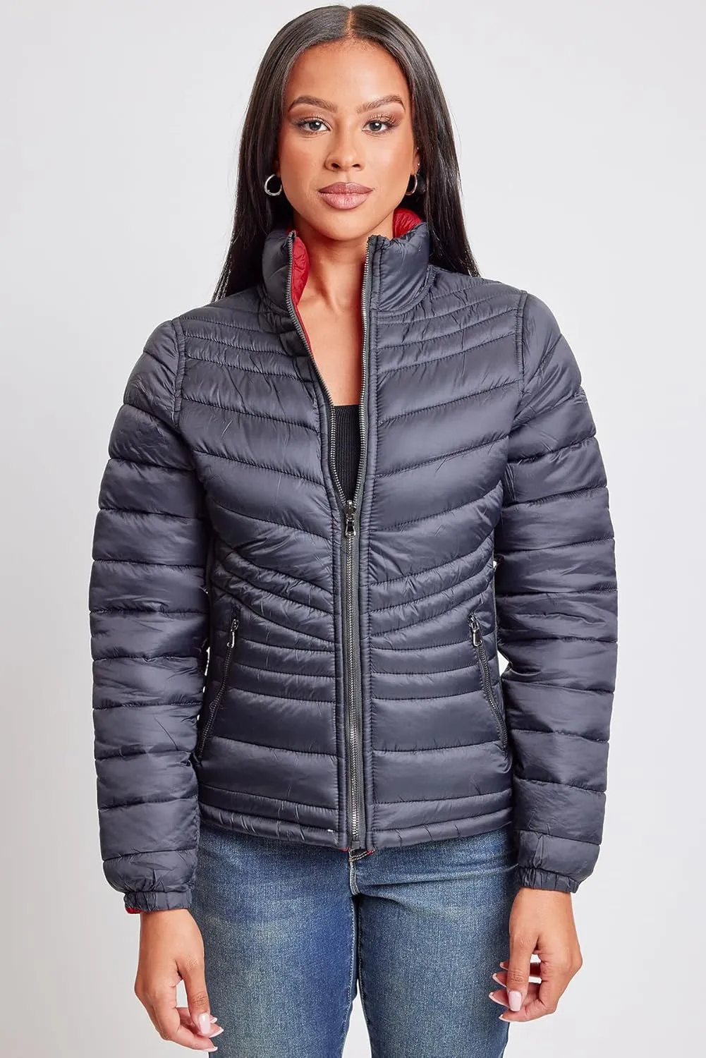 YMI Jeans Women's Winter Reversible Fitted Puffer Jacket