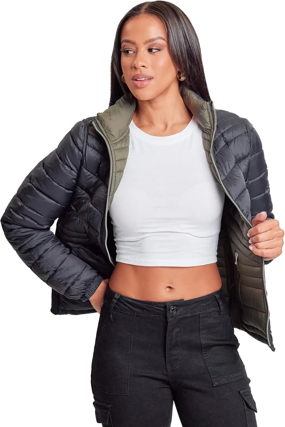 YMI Jeans Women's Winter Reversible Fitted Puffer Jacket