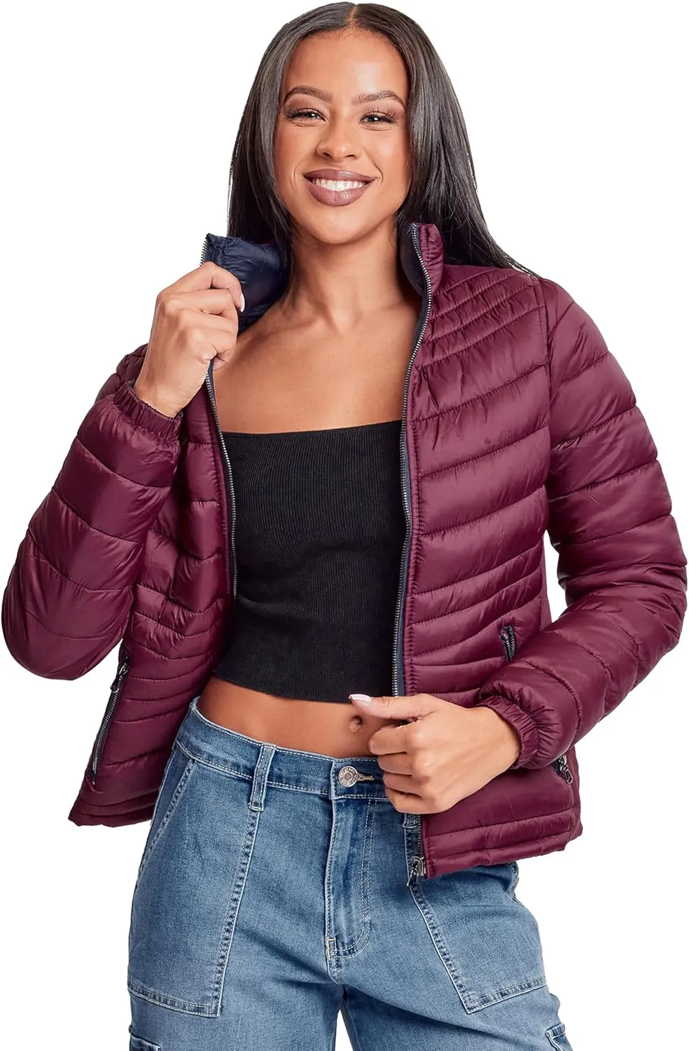 YMI Jeans Women's Winter Reversible Fitted Puffer Jacket
