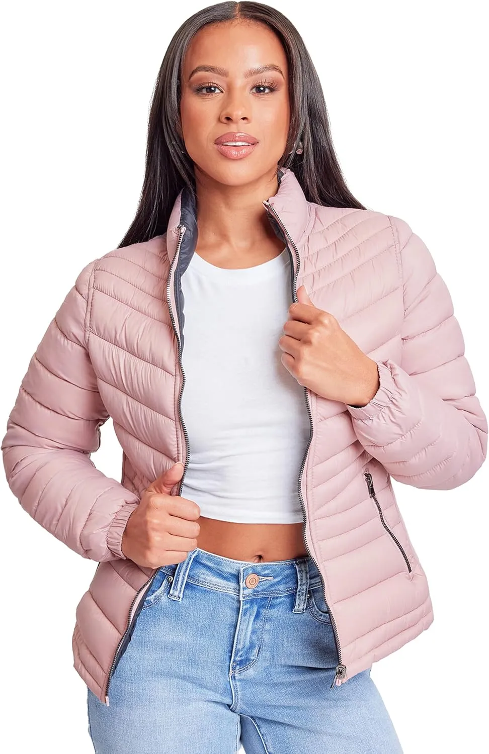 YMI Jeans Women's Winter Reversible Fitted Puffer Jacket