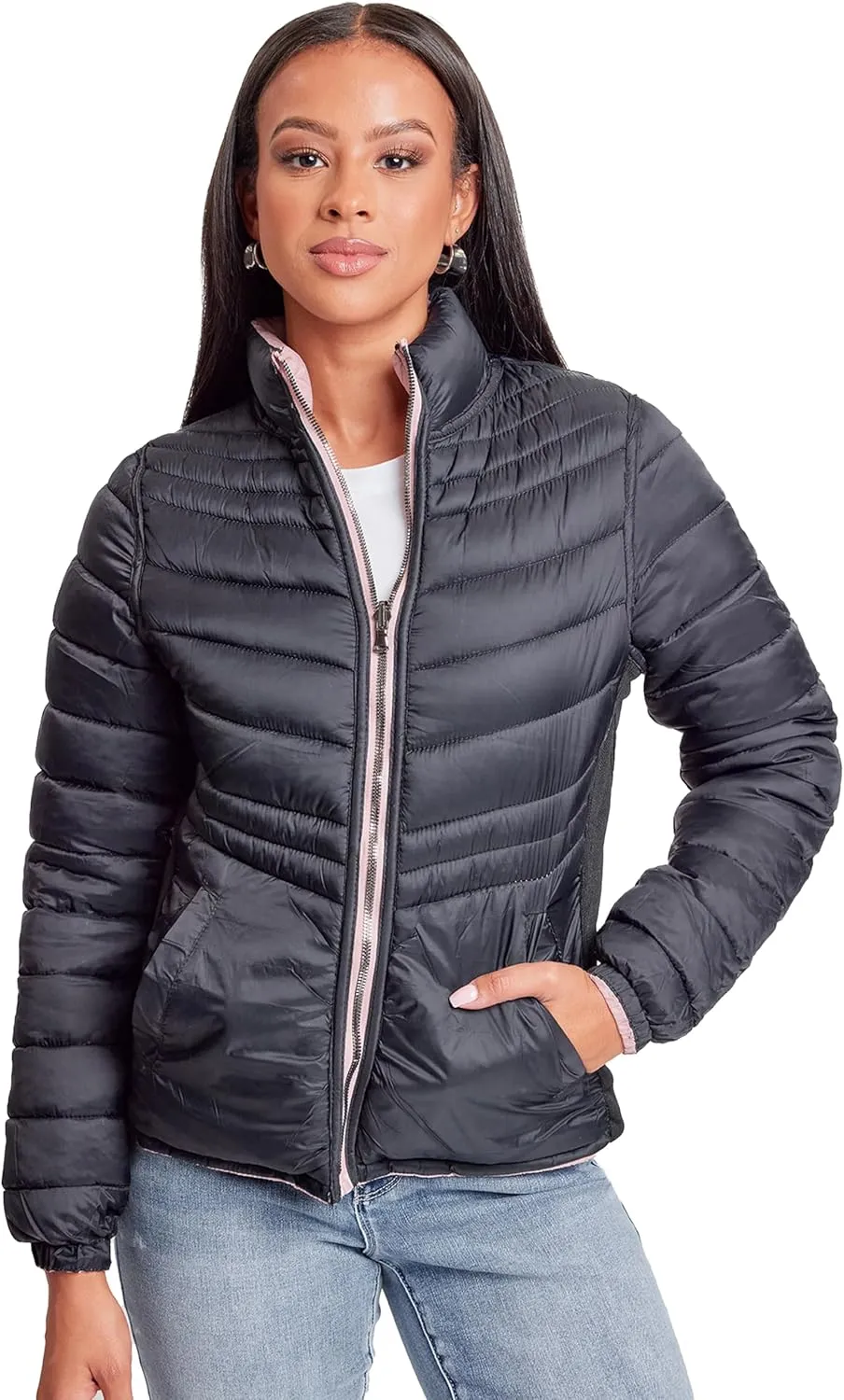 YMI Jeans Women's Winter Reversible Fitted Puffer Jacket