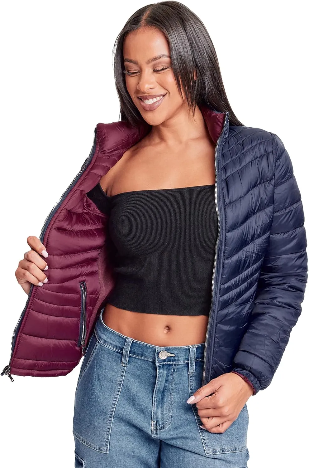 YMI Jeans Women's Winter Reversible Fitted Puffer Jacket