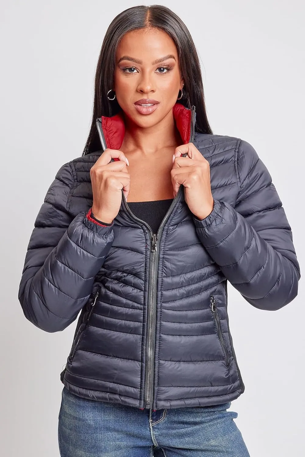 YMI Jeans Women's Winter Reversible Fitted Puffer Jacket