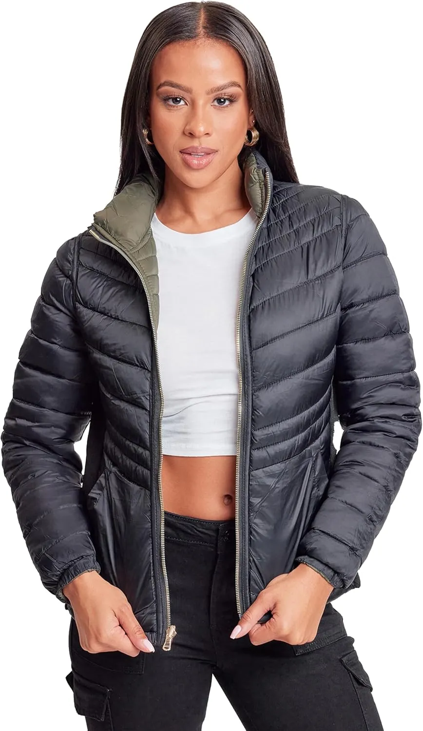 YMI Jeans Women's Winter Reversible Fitted Puffer Jacket