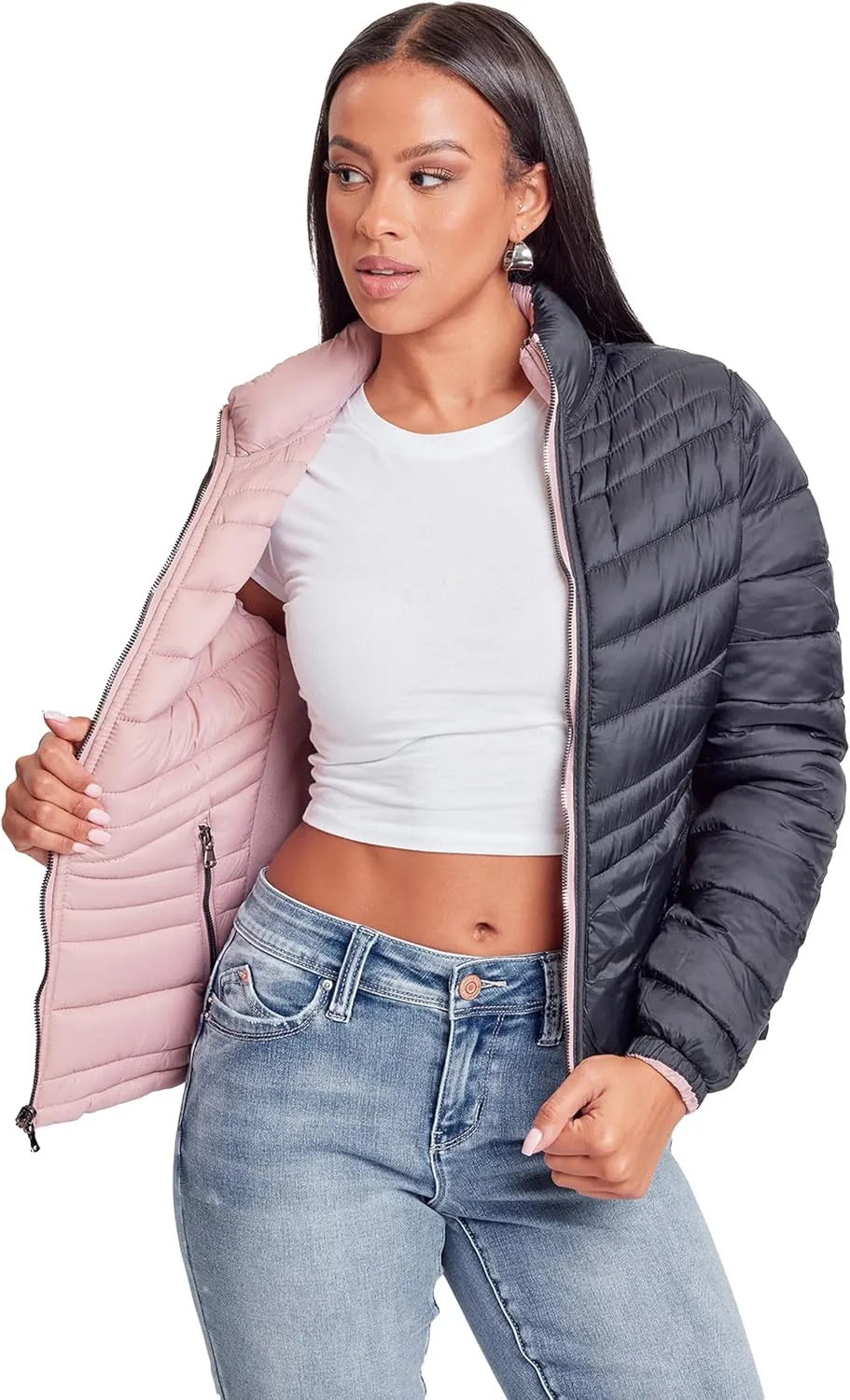 YMI Jeans Women's Winter Reversible Fitted Puffer Jacket